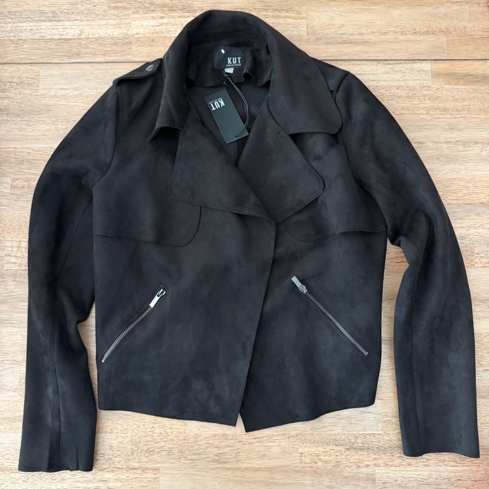 KUT from the Kloth Faux Suede Moto Jacket Black KJ37101 Size M